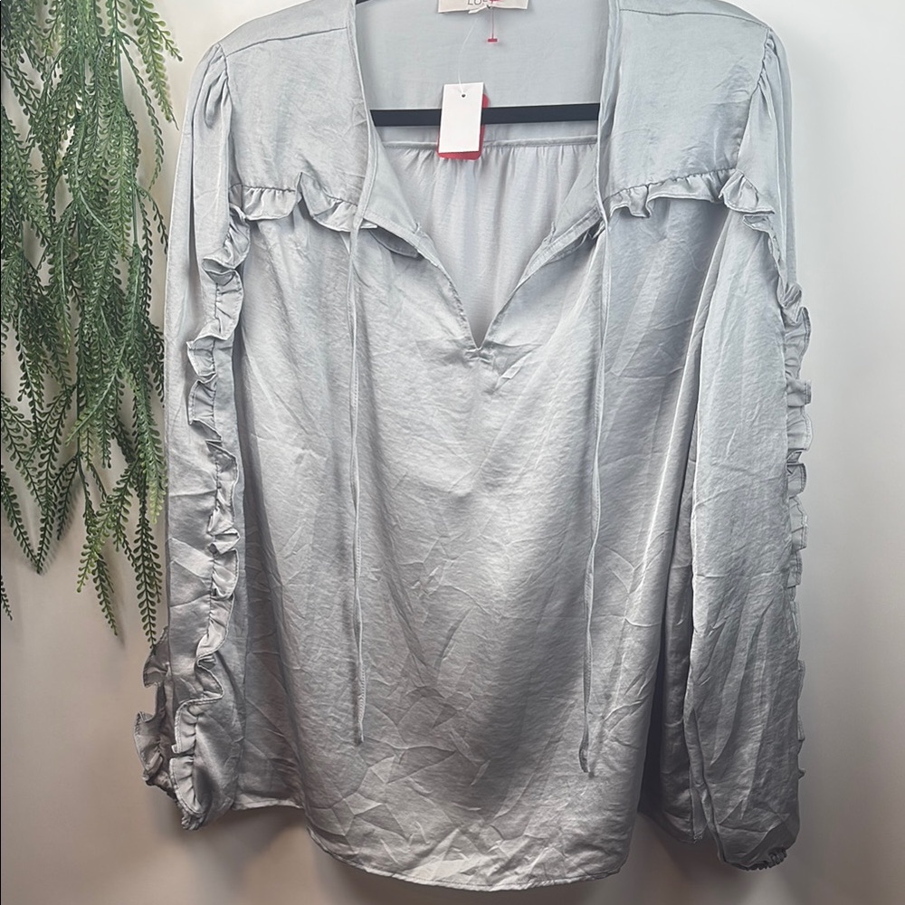 LOFT Blue Ruffled Sailor Collar Blouse
